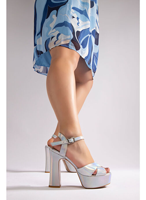 Laney Kadın Platform Topuklu Ayakkabı Gümüş Hologram - Görsel 4