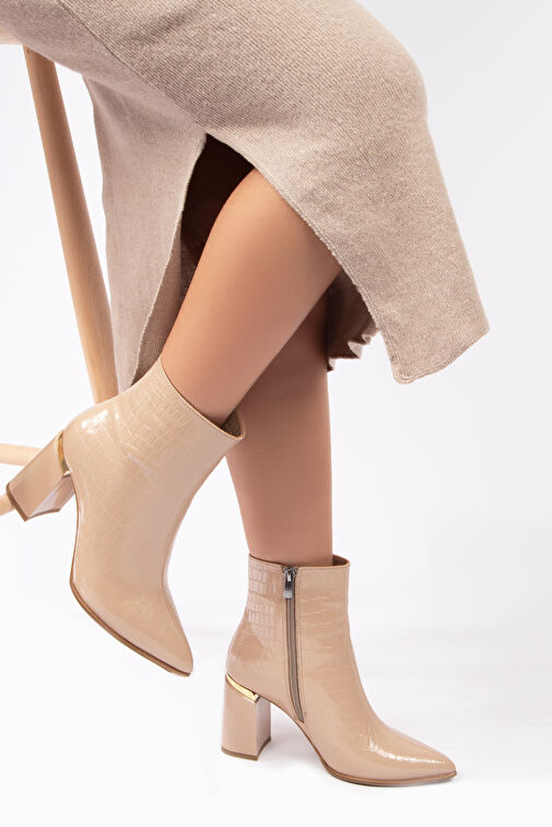 Nemesis Fermuarlı Topuklu Kadın Bot Bej - Görsel 5