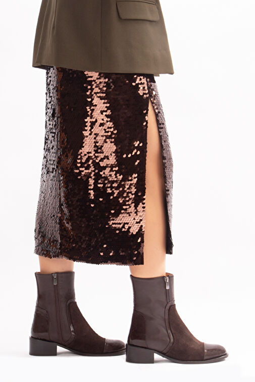 Sahay Gerçek Deri Kadın Bot Kahve Deri Süet Rugan - Görsel 4