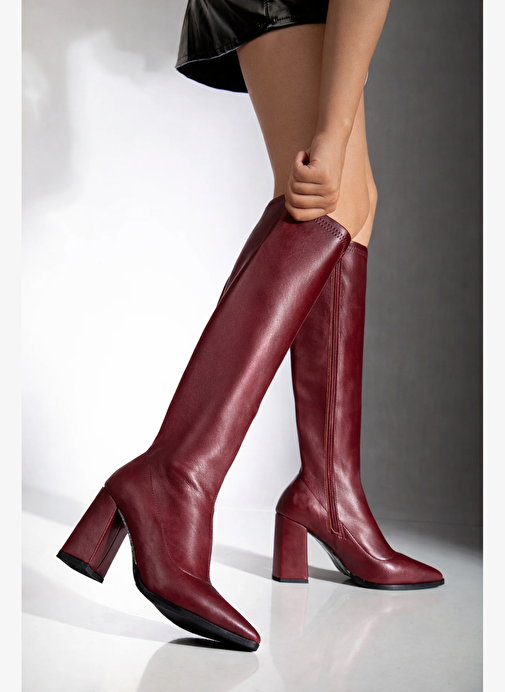 Gilla's Queen Gilla's Queen Kadın Bordo Burgonya Tarz Diz Altı Sivri Burun Topuklu Çizme Bot | Boyner Bordo - 4. görsel