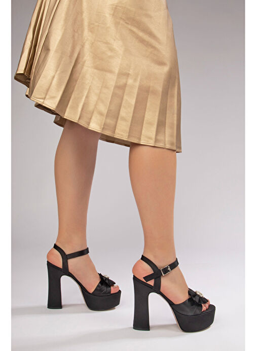 Jade Kadın Platform Topuklu Ayakkabı Siyah Saten - Görsel 6