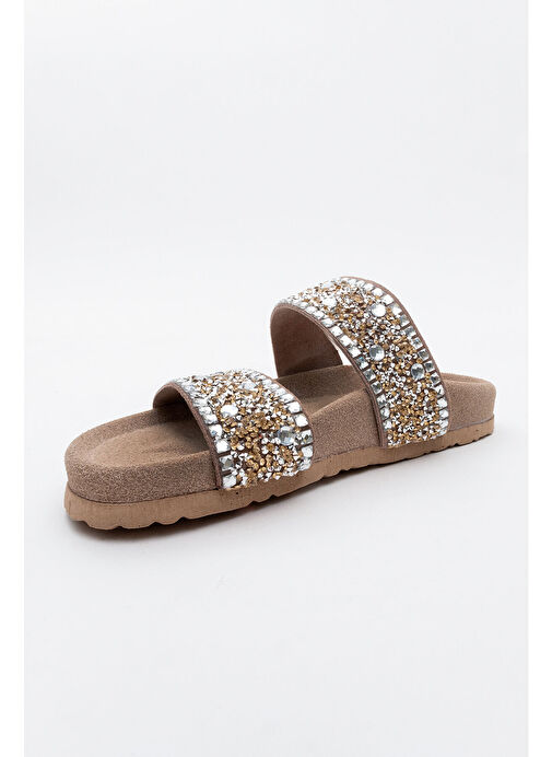 JAMES Toprak Taşlı Çift Bantlı Hakiki Deri Kadın Terlik - Görsel 5