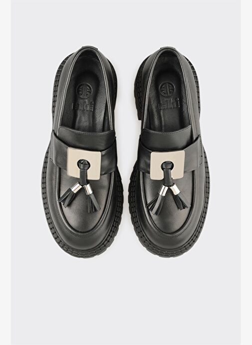 Siyah Deri Kadın Günlük Ayakkabı - Görsel 5