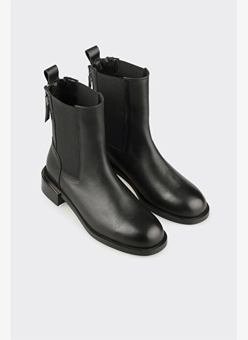 Siyah Deri Kadın Klasik Bot - Görsel 3