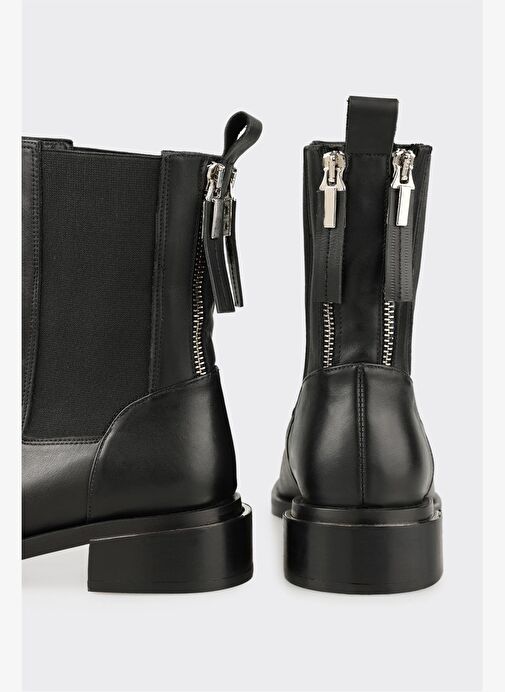 Siyah Deri Kadın Klasik Bot - Görsel 5