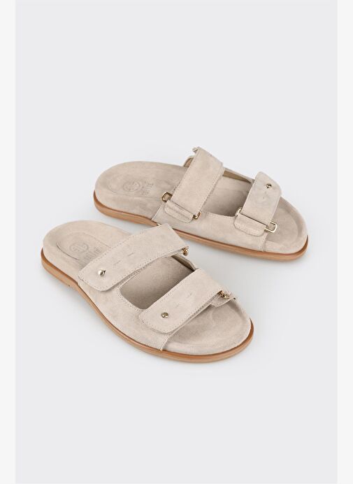 Bej Deri Kadın Terlik - Görsel 3