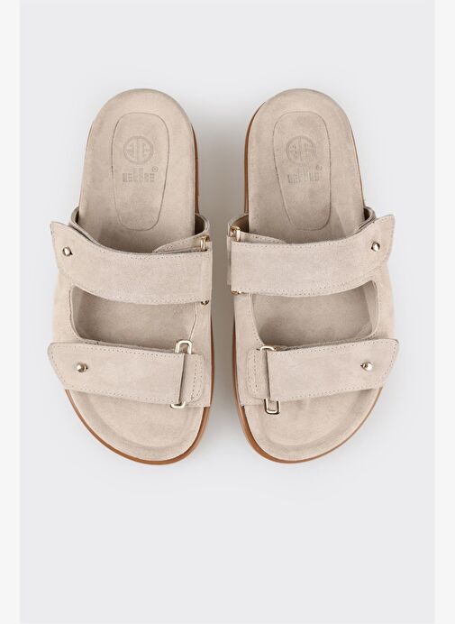 Bej Deri Kadın Terlik - Görsel 5