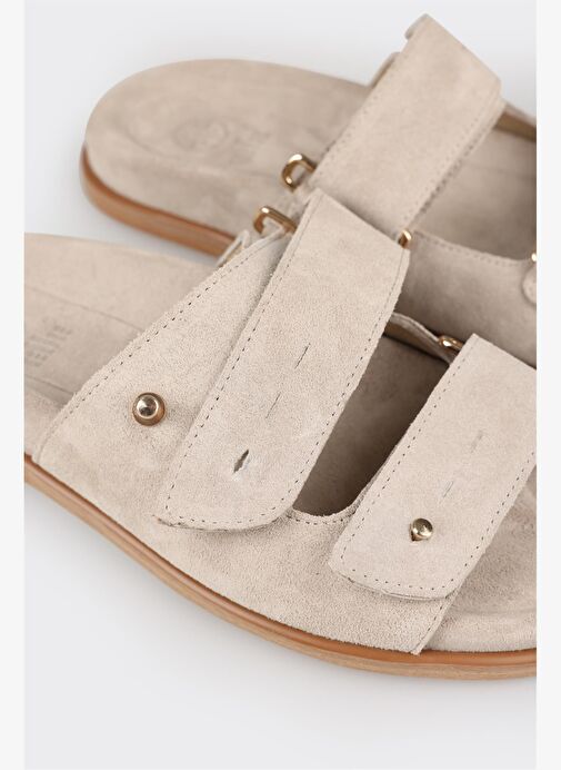 Bej Deri Kadın Terlik - Görsel 6