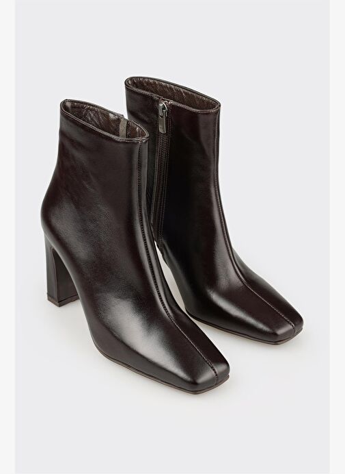 Kahve Deri Kadın Yüksek Topuk Bot - Görsel 3