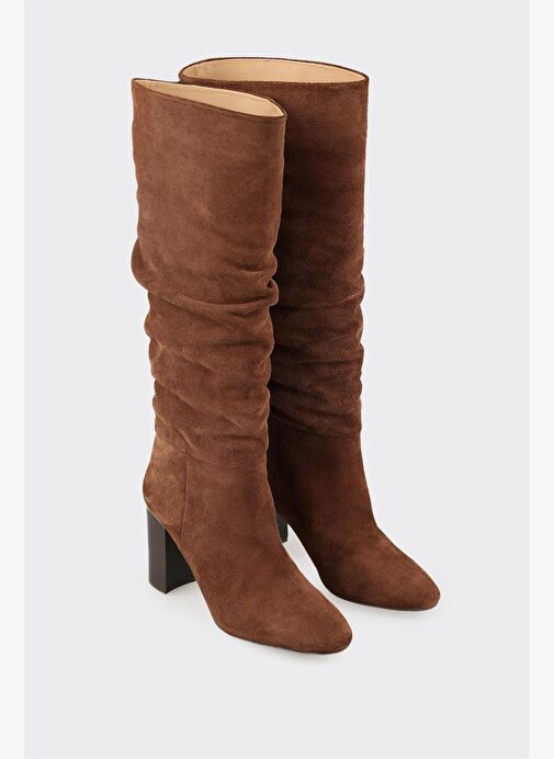 Kahve Deri Kadın Topuklu Çizme - Görsel 3