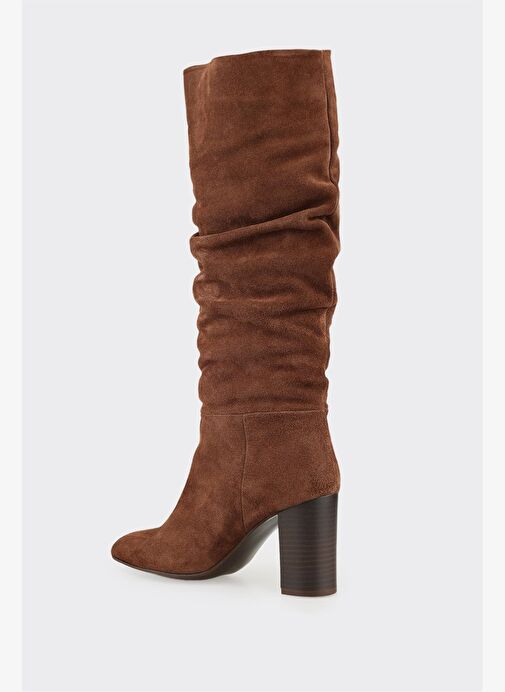 Kahve Deri Kadın Topuklu Çizme - Görsel 4