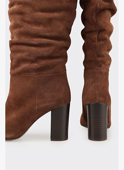 Kahve Deri Kadın Topuklu Çizme - Görsel 5