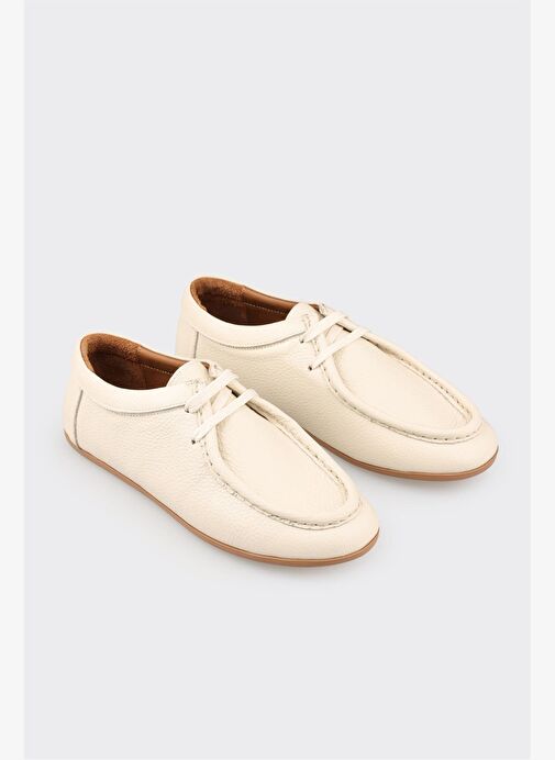 Bej Deri Kadın Günlük Ayakkabı - Görsel 3