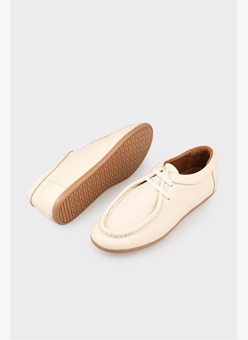 Bej Deri Kadın Günlük Ayakkabı - Görsel 4