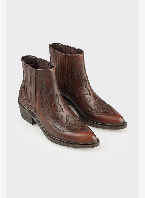 Kahve Deri Kadın Western Bot - Görsel 3