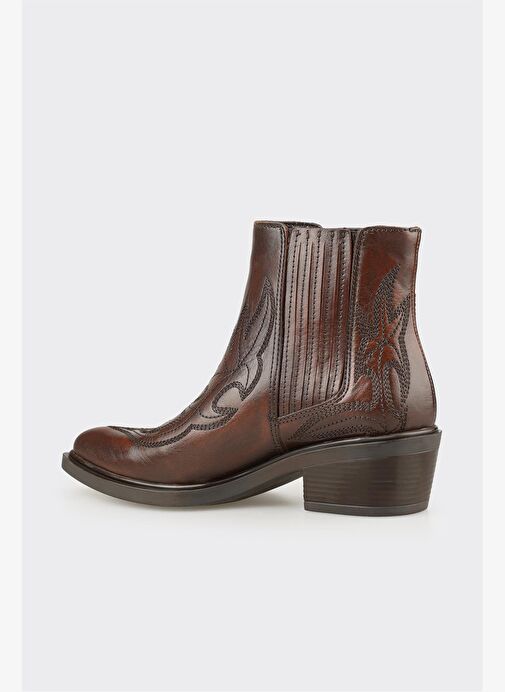 Kahve Deri Kadın Western Bot - Görsel 4