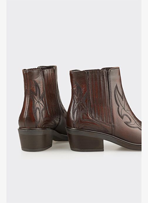 Kahve Deri Kadın Western Bot - Görsel 5