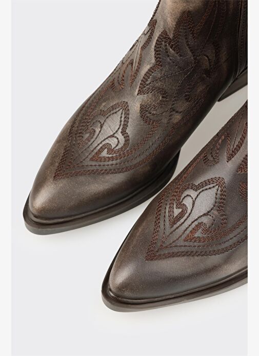 Vizon Deri Kadın Western Bot - Görsel 5