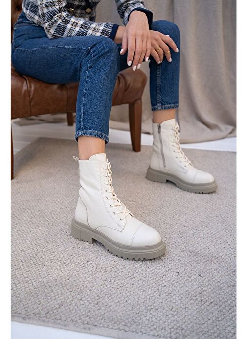 Yule Ekru Deri Bot - Görsel 2