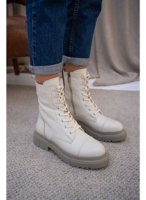 Yule Ekru Deri Bot - Görsel 3