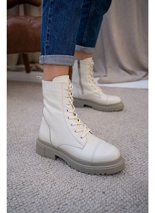 Yule Ekru Deri Bot - Görsel 4