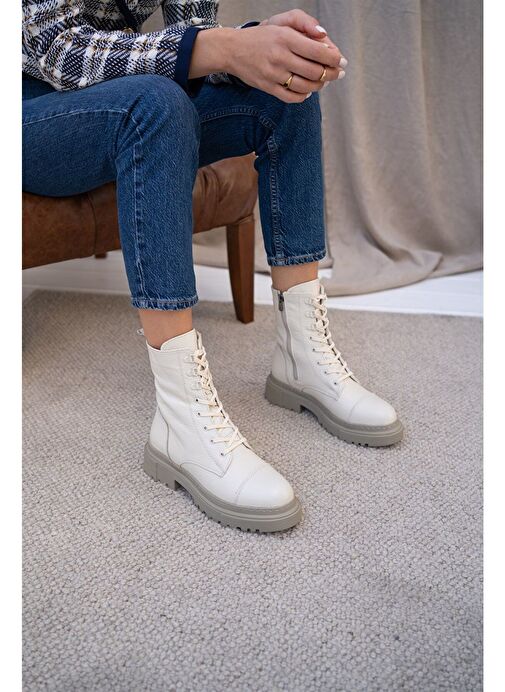 Yule Ekru Deri Bot - Görsel 5