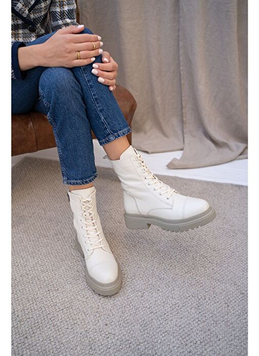 Yule Ekru Deri Bot - Görsel 6