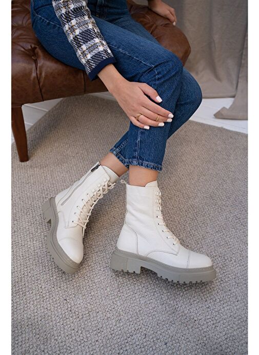 Yule Ekru Deri Bot - Görsel 7