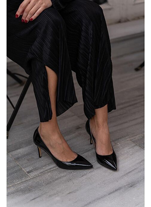 Ece'nin Butiği Siyah Kadın Rugan Stiletto Paprica-65 - Görsel 6