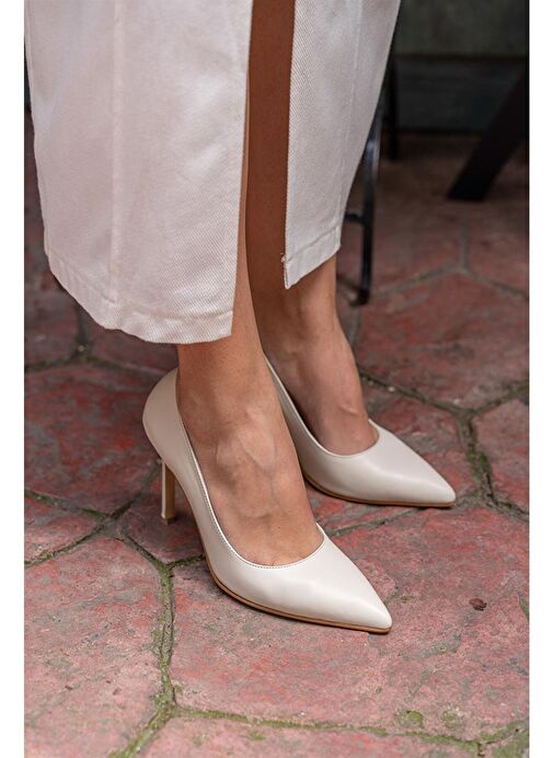 Ece'nin Butiği Ekru Kadın Deri Stiletto Ping-631 - Görsel 4