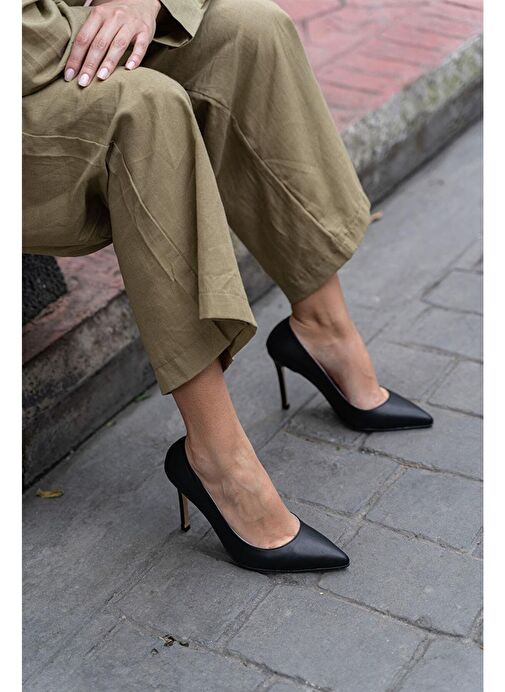 Ece'nin Butiği Siyah Kadın Deri Stiletto Ping-447 - Görsel 4