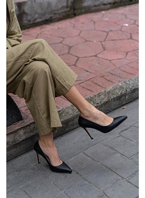 Ece'nin Butiği Siyah Kadın Deri Stiletto Ping-447 - Görsel 5