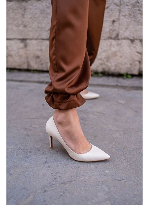 Pael Ekru Deri Stiletto - Görsel 3
