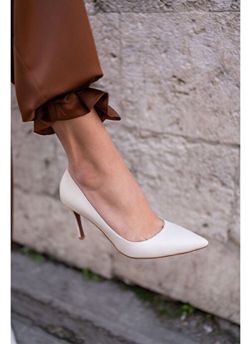 Pael Ekru Deri Stiletto - Görsel 4