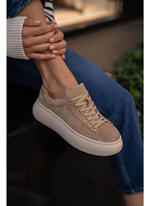 Ece'nin Butiği Bej Kadın Süet Sneaker Finn-44 - Görsel 2