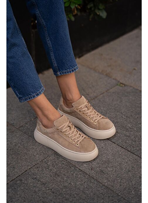 Ece'nin Butiği Bej Kadın Süet Sneaker Finn-44 - Görsel 3