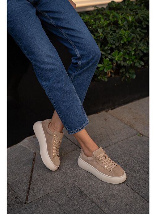 Ece'nin Butiği Bej Kadın Süet Sneaker Finn-44 - Görsel 4