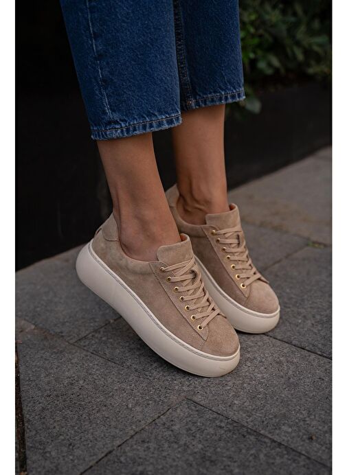 Ece'nin Butiği Bej Kadın Süet Sneaker Finn-44 - Görsel 5