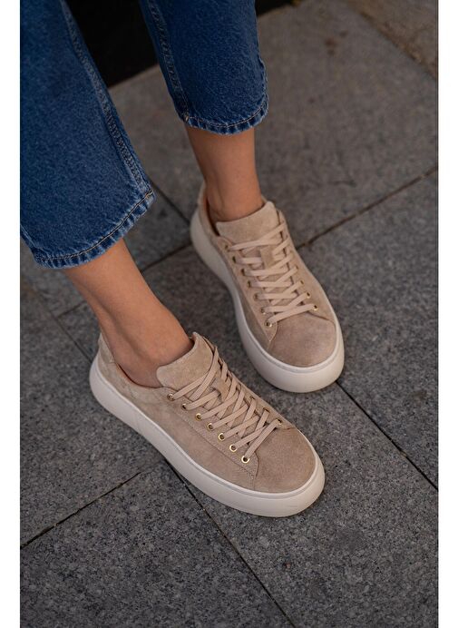 Ece'nin Butiği Bej Kadın Süet Sneaker Finn-44 - Görsel 6