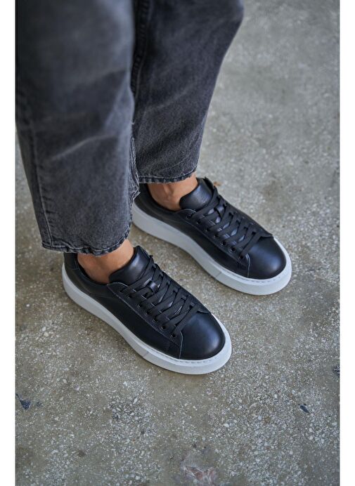 Ece'nin Butiği Siyah Kadın Deri Sneaker Hole-447 - Görsel 3