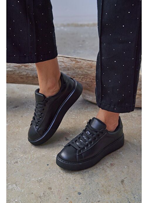 Ece'nin Butiği Siyah Kadın Deri Sneaker Hole-839 - Görsel 3