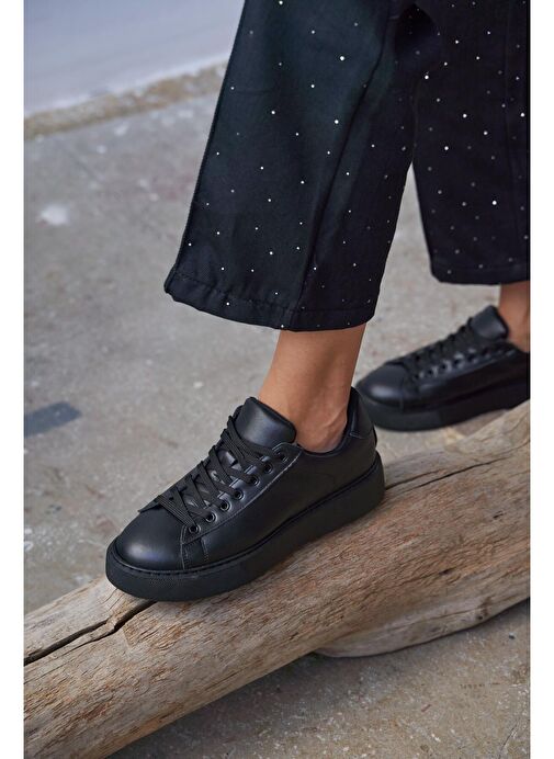 Ece'nin Butiği Siyah Kadın Deri Sneaker Hole-839 - Görsel 4