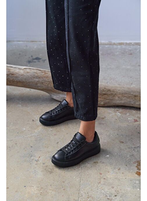 Ece'nin Butiği Siyah Kadın Deri Sneaker Hole-839 - Görsel 5