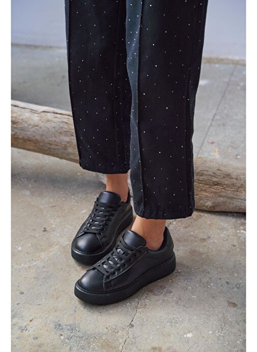 Ece'nin Butiği Siyah Kadın Deri Sneaker Hole-839 - Görsel 6