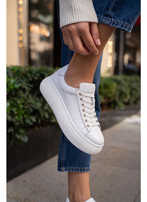 Ece'nin Butiği Beyaz Kadın Deri Sneaker Finn-48 - Görsel 2