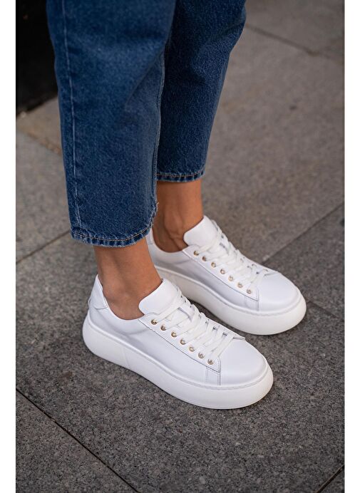 Ece'nin Butiği Beyaz Kadın Deri Sneaker Finn-48 - Görsel 3