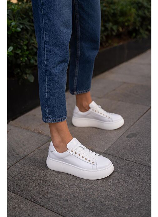 Ece'nin Butiği Beyaz Kadın Deri Sneaker Finn-48 - Görsel 4