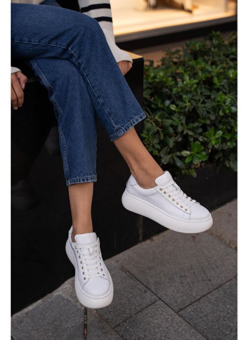Ece'nin Butiği Beyaz Kadın Deri Sneaker Finn-48 - Görsel 5