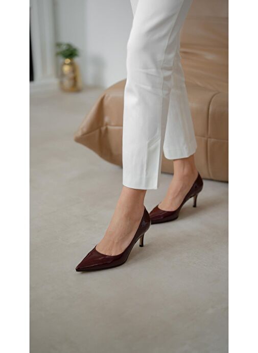 Brant Bordo Rugan Hakiki Deri Topuklu Ayakkabı - Görsel 2