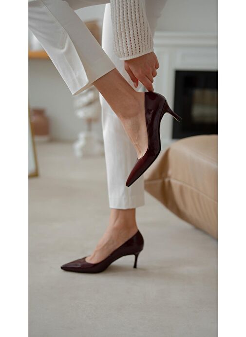 Brant Bordo Rugan Hakiki Deri Topuklu Ayakkabı - Görsel 3
